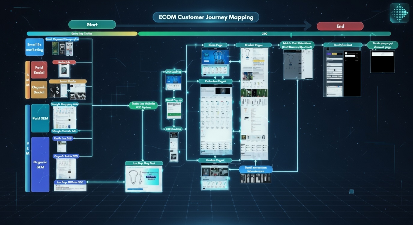 ECOM Growth System 2D map showing CRO and paid media pipeline